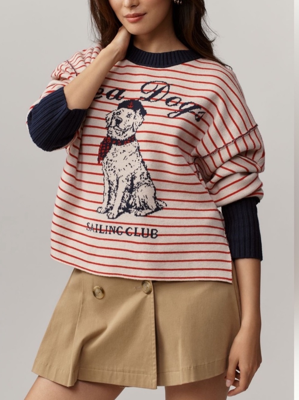 Anthropologie Maeve Logan Sea Dogs Nautical Long-Sleeve Crew-Neck Pullover Sz S - Picture 2 of 9